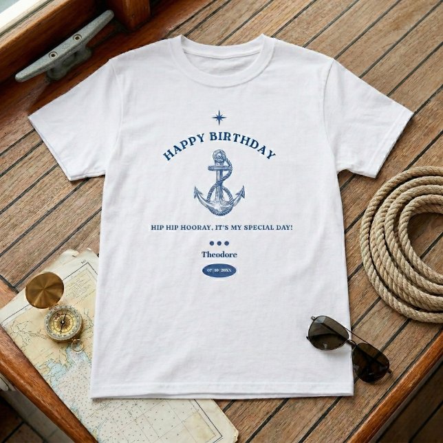 Nautical Hip Hip Hurra Födelsedags T-Shirt (Set sail for birthday adventures.)