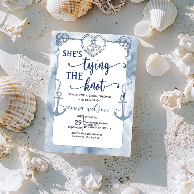 Nautical Hon Knyter Knuten Brudtjejbröllop Inbjudningar (nautical wedding bridal invitations destination elegant modern tropical coastal beachy classic beach)