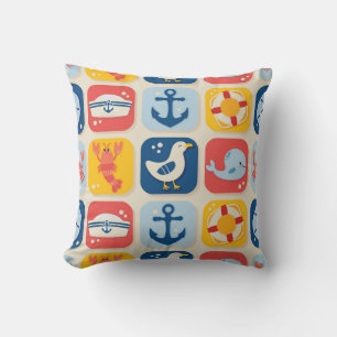 Nautical Icon Grid Mönster Kudde