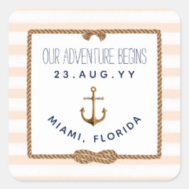 Nautical Infinity Knot Coral White Stripe Bröllop Fyrkantigt Klistermärke