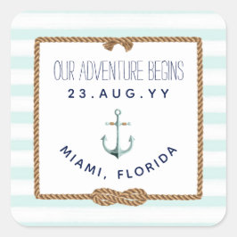 Nautical Infinity Knot Mint White Stripe Bröllop Fyrkantigt Klistermärke