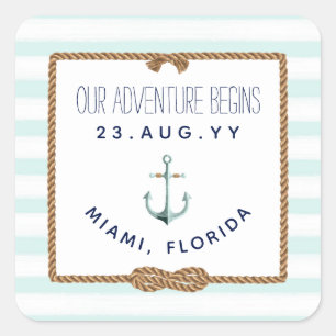Nautical Infinity Knot Mint White Stripe Bröllop Fyrkantigt Klistermärke