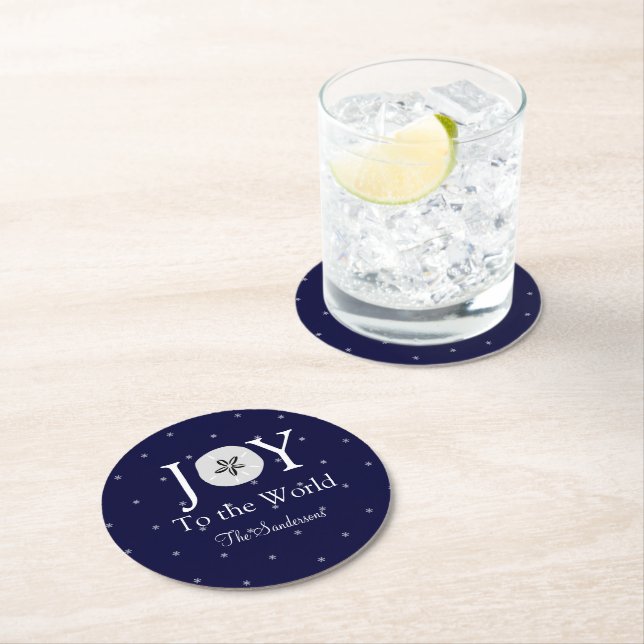 Nautical Joy Sandollar Blue White jul Underlägg Papper Rund (Insitu)