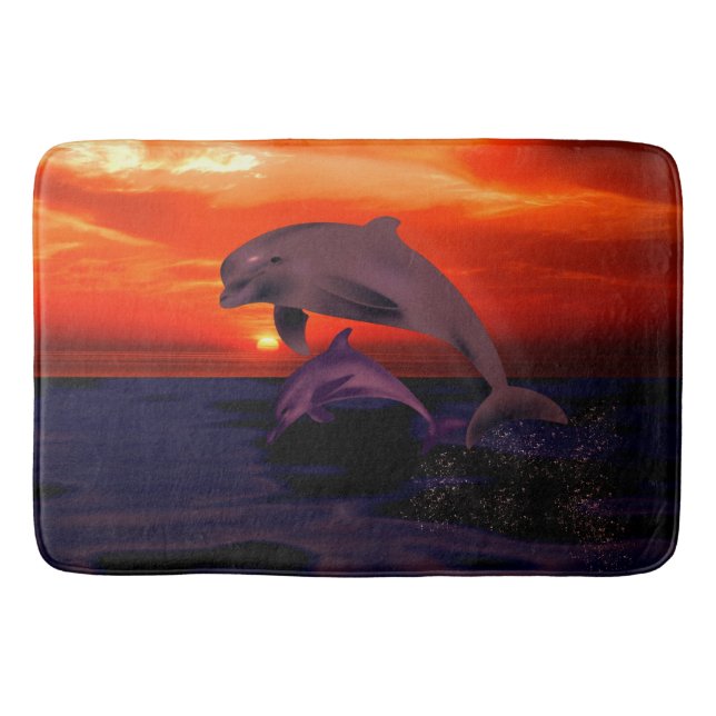 Nautical Jumping Dolphins Orange Ocean Sunset Badrumsmatta (Framsidan)