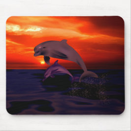 Nautical Jumping Dolphins Orange Ocean Sunset Musmatta