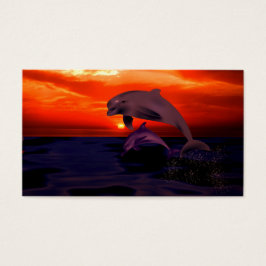 Nautical Jumping Dolphins Orange Ocean Sunset Visitkort