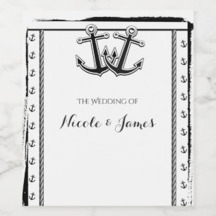 Nautical Kärlek Anchors Elegant Beach Wedding Vin Vinflaska Etikett