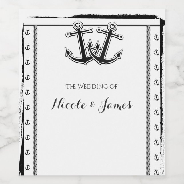 Nautical Kärlek Anchors Elegant Beach Wedding Vin Vinflaska Etikett (Singel etikett)