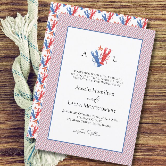 Nautical Kärlek Lobster Bröllop Inbjudningar (Skapare uppladdad)