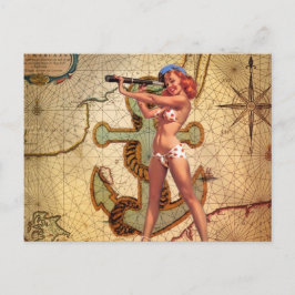 Nautical Karta Beach bikini Pin Up Girl Sailor Vykort