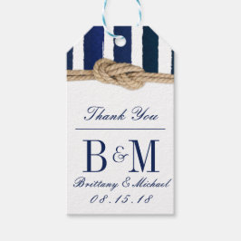 Nautical Knot Burlap Navy Rand Bröllop Gift Märkre Presentetikett