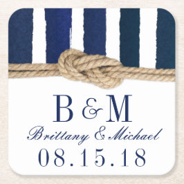 Nautical Knot Burlap Navy Rand Bröllop Underlägg