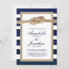 Nautical Knot Burlap & Watercolor Navy Rand Inbjudningar