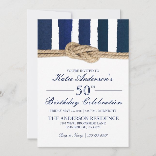 Nautical Knot Navy Rand Birthday bjudande Inbjudningar (Framsida)