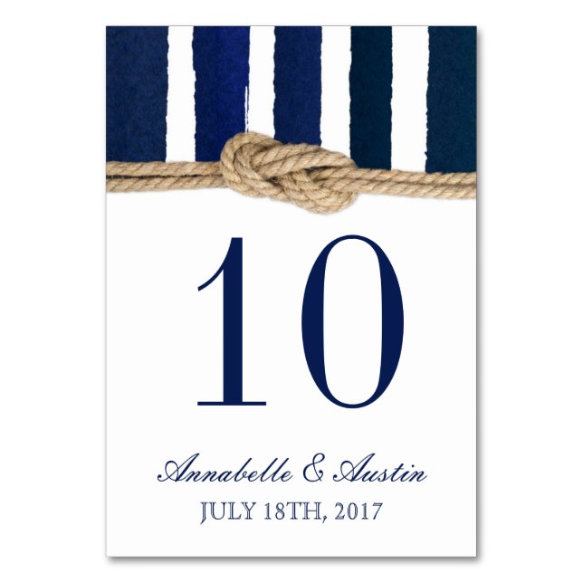 Nautical Knot Navy Rand Bröllop Bord Bordsnummer (Framsidan)