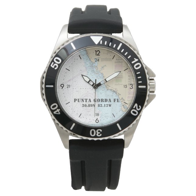 Nautical Latitude Longitud Boater's Punta Gorda Armbandsur (Framsida)