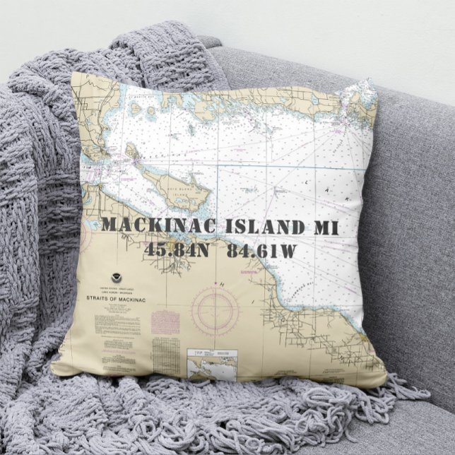 Nautical Latitude Longitud Mackinac Isl. Michigan Kudde (Skapare uppladdad)