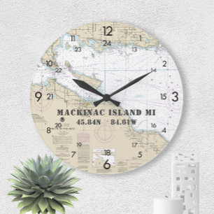 Nautical Latitude Longitud Mackinac Island 24-Hr Stor Klocka