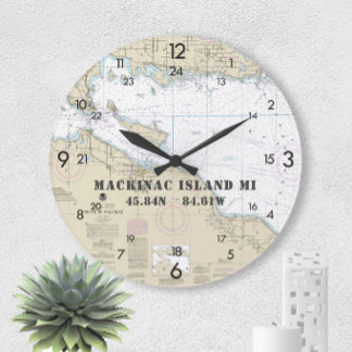 Nautical Latitude Longitud Mackinac Island 24-Hr Stor Klocka