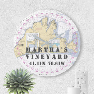 Nautical Latitude Longitud Martha's Vineyard Stor Klocka
