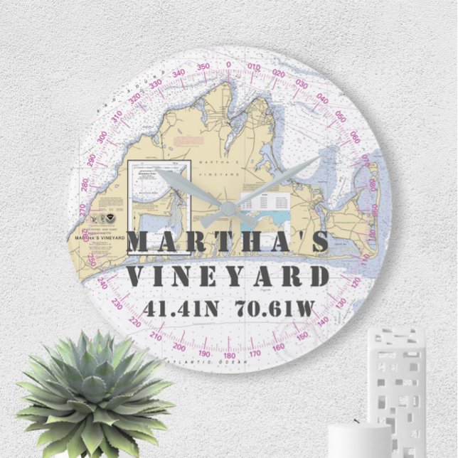 Nautical Latitude Longitud Martha's Vineyard Stor Klocka (Skapare uppladdad)