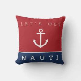 Nautical let's get nauti navy Red Pudor Kudde
