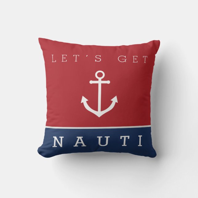 Nautical let's get nauti navy Red Pudor Kudde (Framsida)