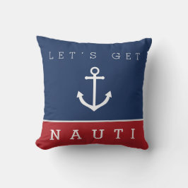 Nautical let's get nauti navy Red Pudor Kudde