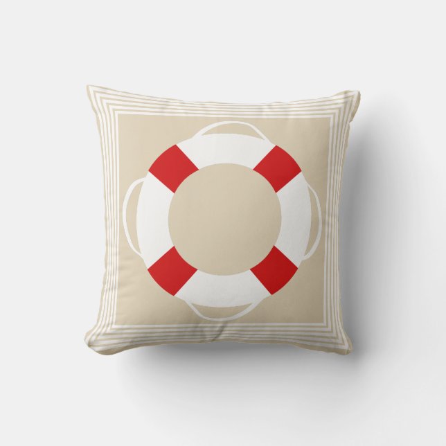 Nautical Life Preserver & Sandy Taupe Kudde (Framsida)