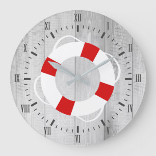 Nautical Life Saver Buoy & Grått Wood Print Stor Klocka