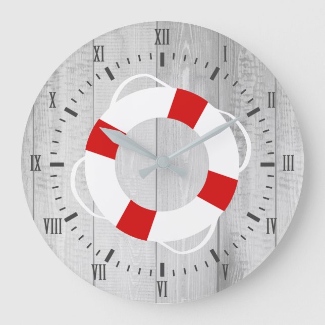 Nautical Life Saver Buoy & Grått Wood Print Stor Klocka (Framsida)