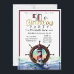 Nautical Light House Ocean Vågar 50:e födelsedagen Inbjudningar<br><div class="desc">Röda och blå nautiska fyr vid havet var 50:e födelsedagsinbjudan till kvinnor. Du kan enkelt ändra exempeltexten till din egen genom att klicka på Anpassa. Klicka på Anpassa ytterligare om du vill ändra teckensnittstyp, Teckensnitt Färg, Teckensnitt Storlekt eller Lägg till/ta bort/ändra Inslagen Text eller Design. Anm.: Denna inbjudan är tillgänglig...</div>