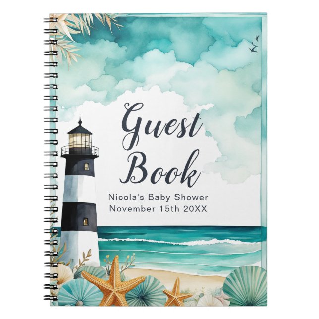 Nautical Lighthouse Baby Shower Guest Book Anteckningsbok (Framsidan)