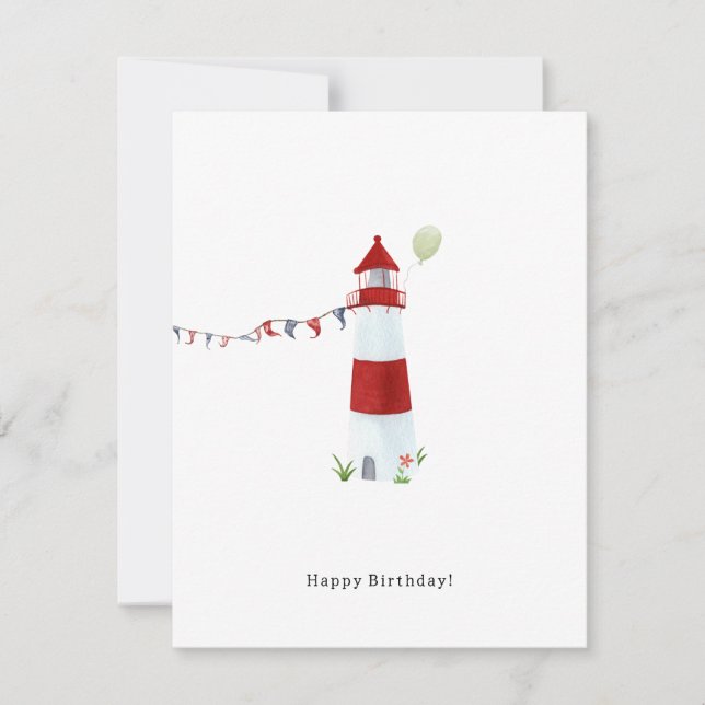Nautical Lighthouse Beach Happy Birthday Balloon Anteckningskort (Framsida)