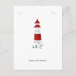 Nautical Lighthouse Beach Happy Birthday Seagulls Vykort
