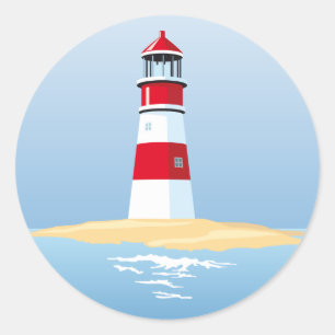 Nautical Lighthouse Beach Summer Blue Bröllop Runt Klistermärke