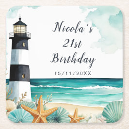 Nautical Lighthouse Birthday Underlägg Papper Kvadrat