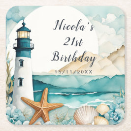 Nautical Lighthouse Birthday Underlägg Papper Kvadrat