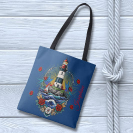 Nautical Lighthouse Blue Blommigt Red Tygkasse