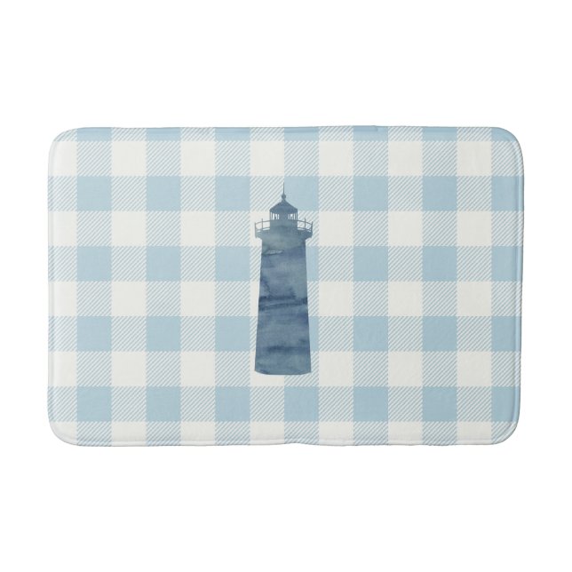 Nautical Lighthouse Blue Gingham Check Coastal Badrumsmatta (Framsidan)