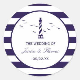 Nautical Lighthouse Bröllop Collection Runt Klistermärke