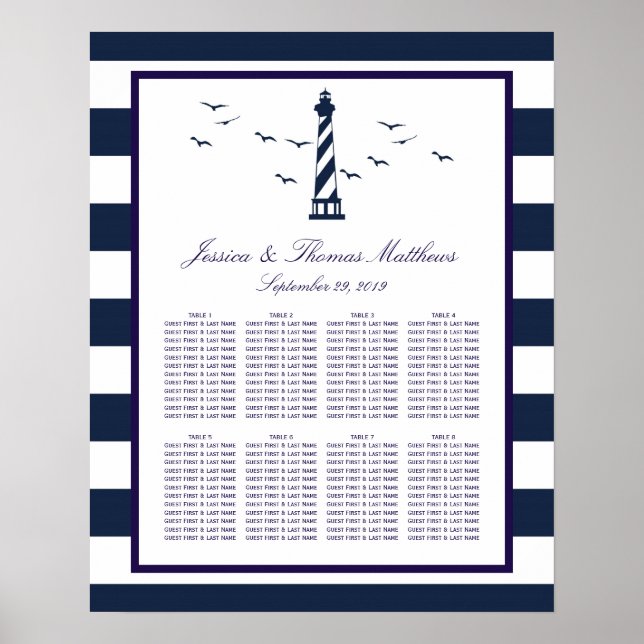 Nautical Lighthouse Bröllop Collection Seating Poster (Framsidan)