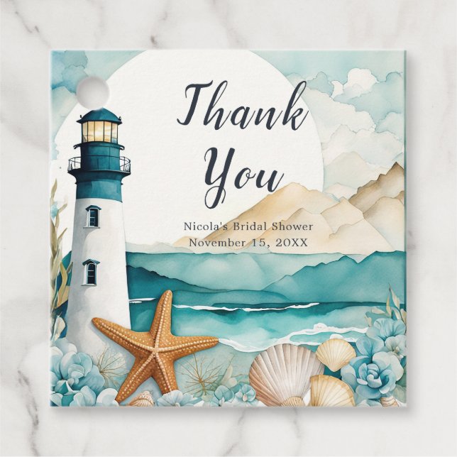 Nautical Lighthouse Bröllopsdusch Gåvor Etiketter (Framsida)