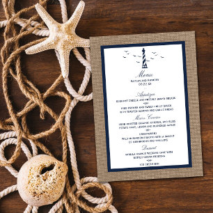 Nautical Lighthouse Burlap Bröllop-samlingen Meny