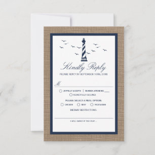 Nautical Lighthouse Burlap Bröllop-samlingen OSA Kort