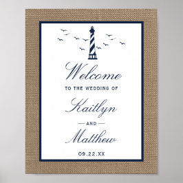 Nautical Lighthouse Burlap Bröllop-samlingen Poster