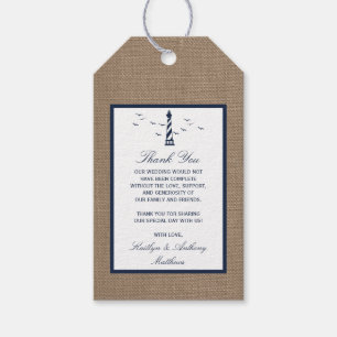 Nautical Lighthouse Burlap Bröllop-samlingen Presentetikett