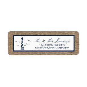 Nautical Lighthouse Burlap Bröllop-samlingen Returadress Etikett