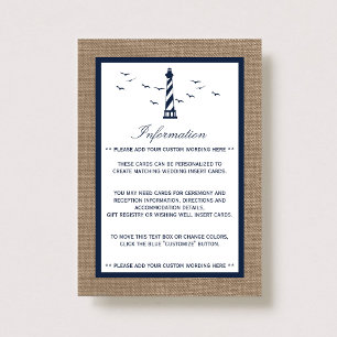 Nautical Lighthouse Burlap Bröllop-samlingen Tilläggskort