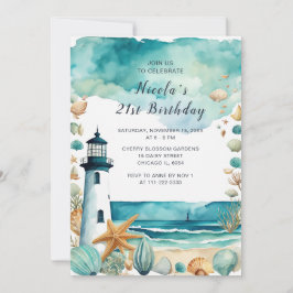 Nautical Lighthouse-Födelsedagsfest Inbjudningar